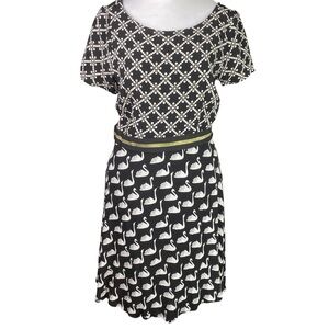 Maeve by Anthropologie Black and White Swan Print Mini Dress 10